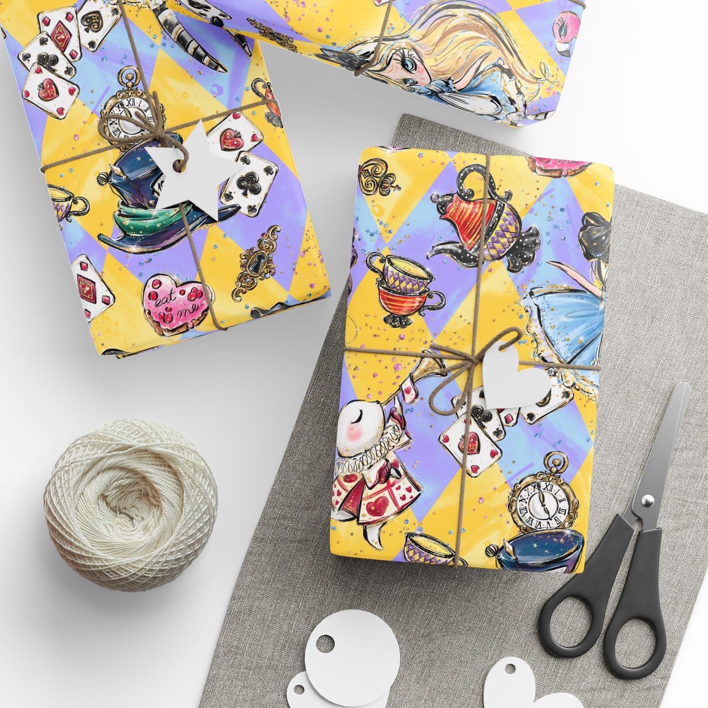 Alice in Wonderland Patterned Gift Wrap (Clocks, Teacups & Playing Cards)