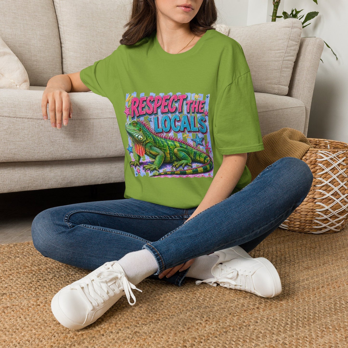 Respect the Locals T-Shirt — Colorful Iguana Graphic Tee