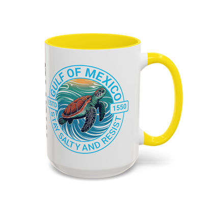 Customizable Gulf of Mexico Turtle Coffee Mug — "Stay Salty and Resist" Accent Ceramic Mug