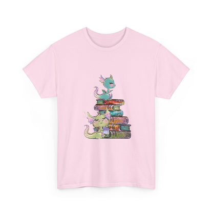 Book Dragon T-Shirt — Cute Book Stack Dragons Reading Tee