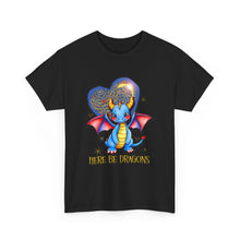 Dragon Heart T‑Shirt — Cute Blue Dragon 'Here Be Dragons' Tee