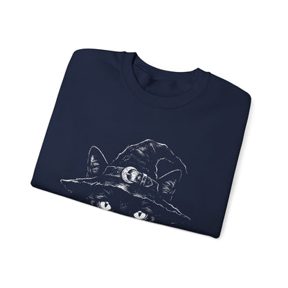 Witch Cat Crewneck Sweatshirt – Black Cat in Witch Hat Graphic