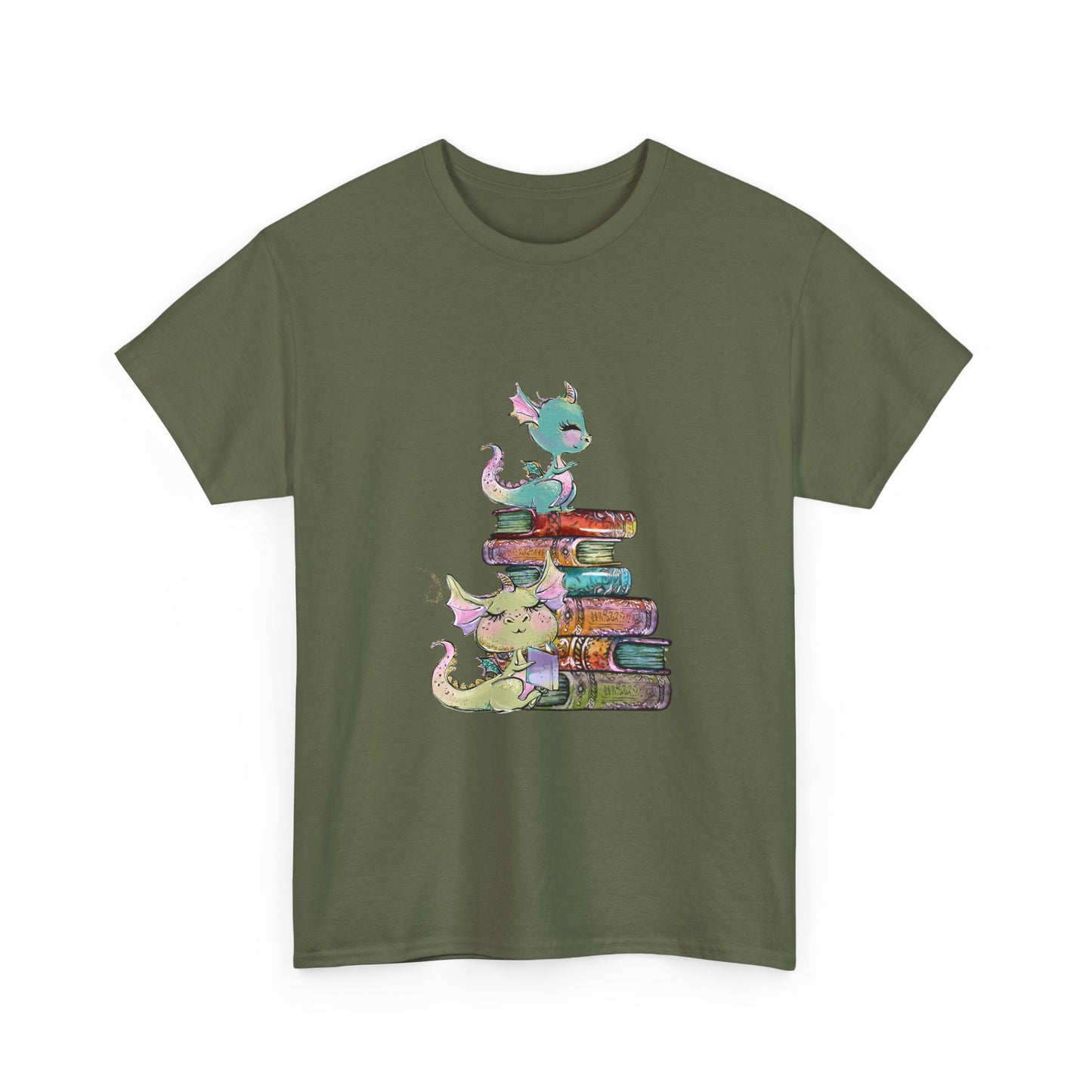 Book Dragon T-Shirt — Cute Book Stack Dragons Reading Tee