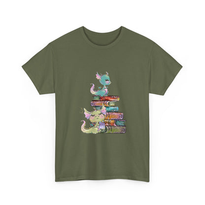 Book Dragon T-Shirt — Cute Book Stack Dragons Reading Tee
