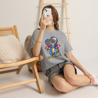 Dragon Heart T‑Shirt — Cute Blue Dragon 'Here Be Dragons' Tee