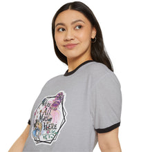 We're all mad here  Unisex Cotton Ringer T-Shirt