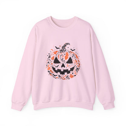 Halloween Pumpkin Crewneck Sweatshirt – Floral Jack-O'-Lantern Design