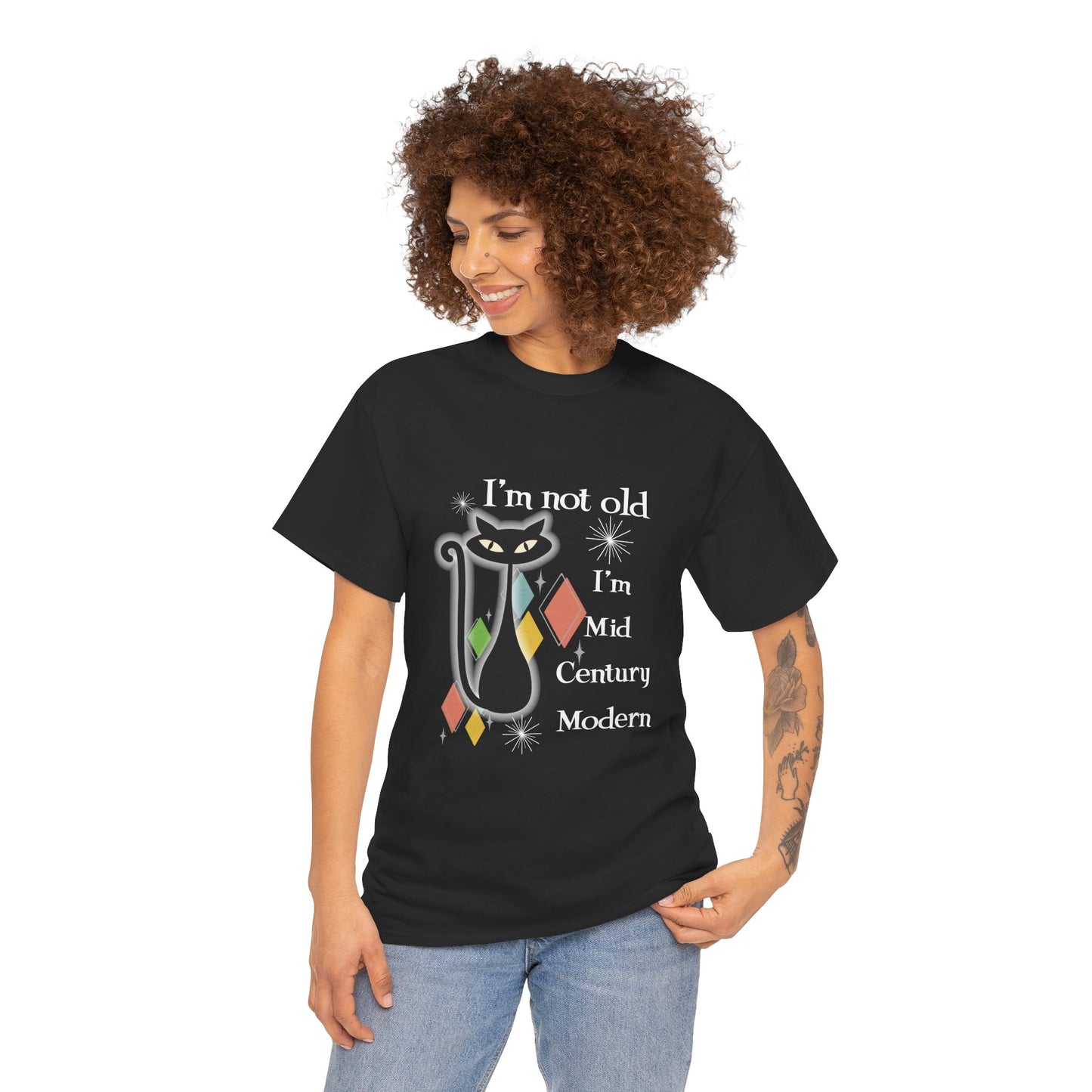 Mid Century Modern Cat T-Shirt — “I’m Not Old, I’m Mid Century Modern” Retro Graphic Tee