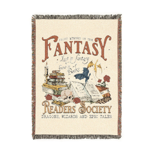 Fantasy Booklover Woven Blanket Throw for Readers & Gamers