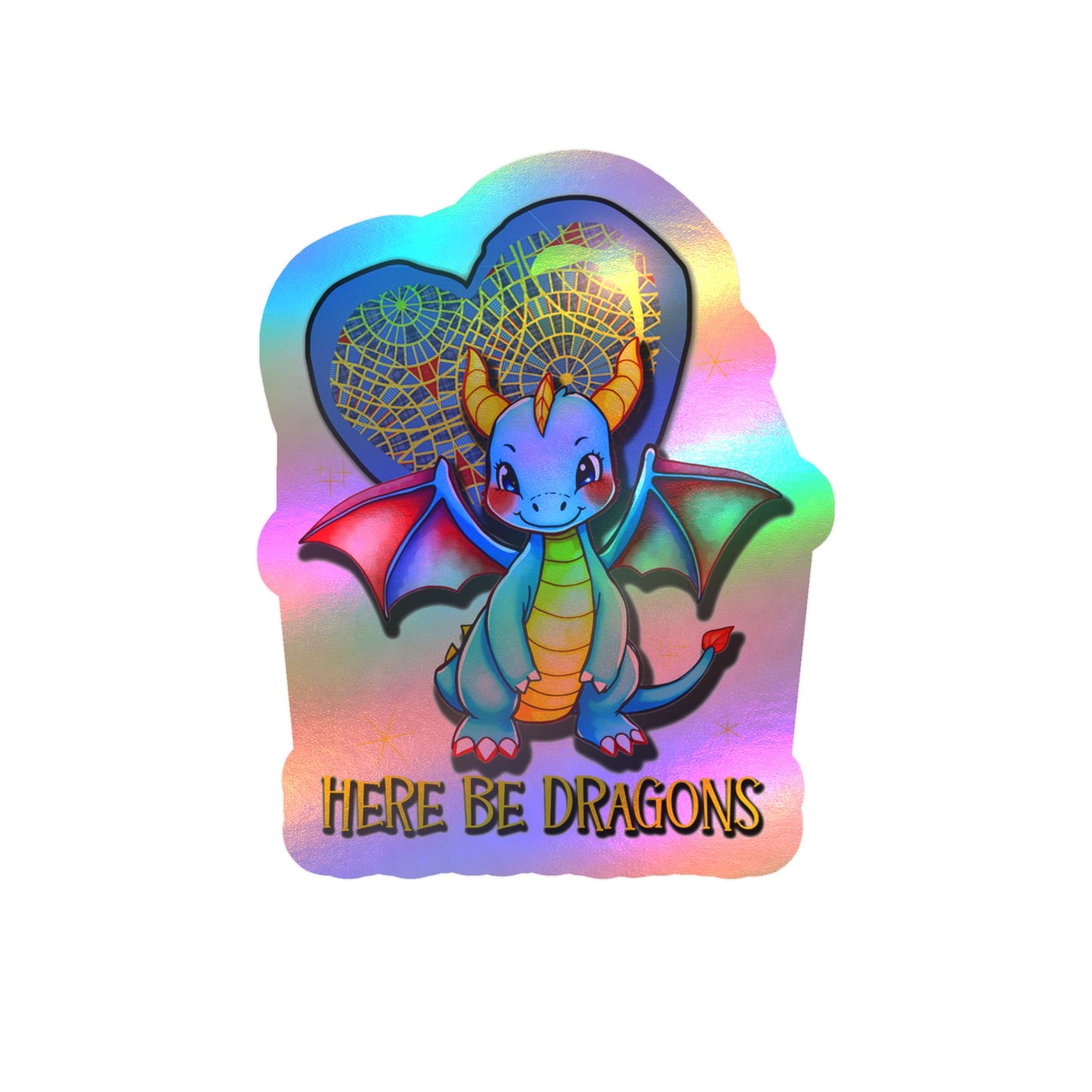 Here Be Dragons Kiss-Cut Vinyl Sticker — Cute Blue Dragon Decal for Laptops, Water Bottles & Windows
