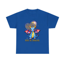 Dragon Heart T‑Shirt — Cute Blue Dragon 'Here Be Dragons' Tee