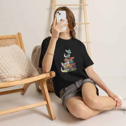 Book Dragon T-Shirt — Cute Book Stack Dragons Reading Tee