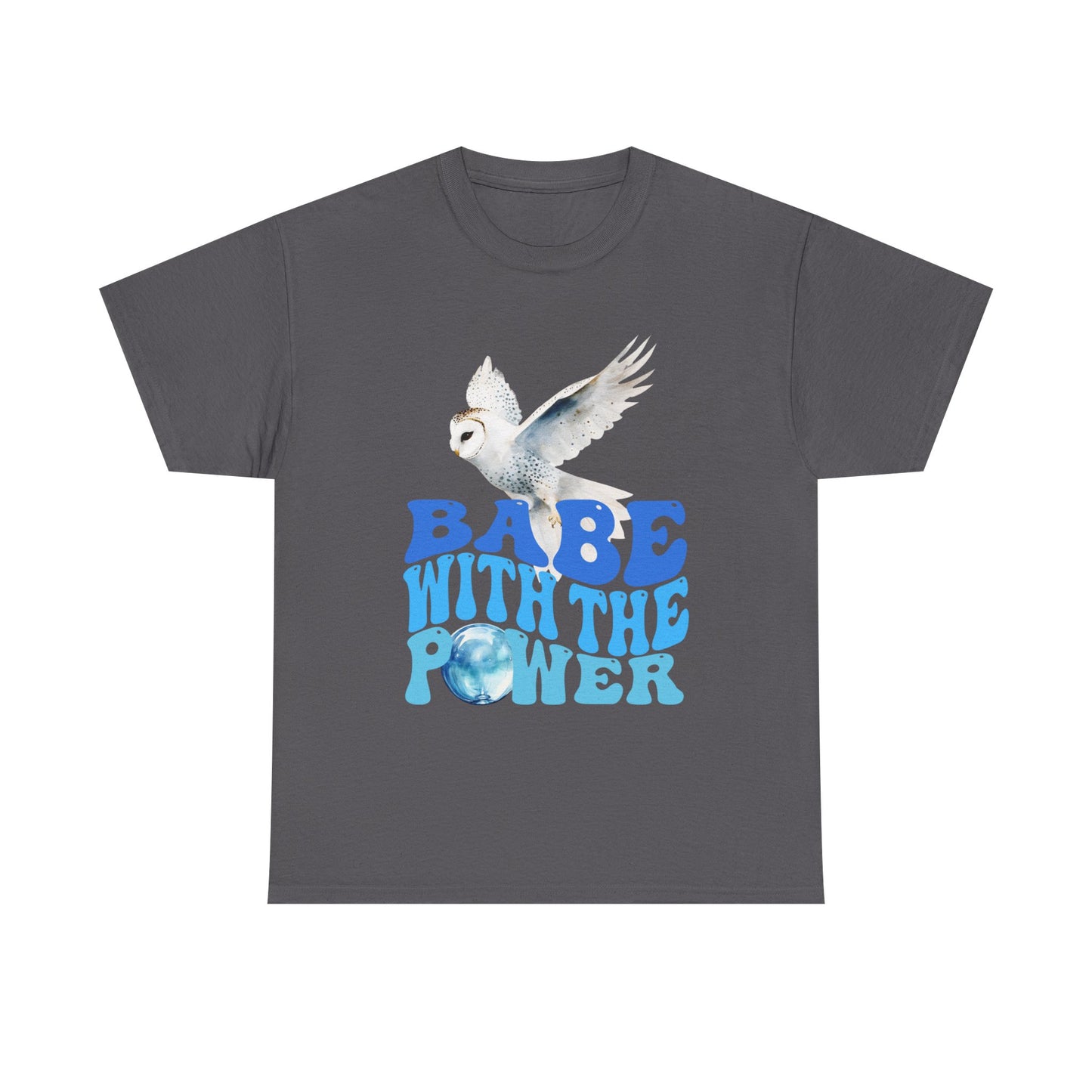 Babe With the Power Graphic Tee — Retro Blue Psychedelic Owl Design