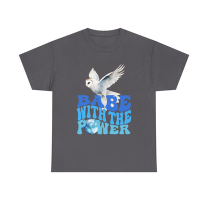 Babe With the Power Graphic Tee — Retro Blue Psychedelic Owl Design