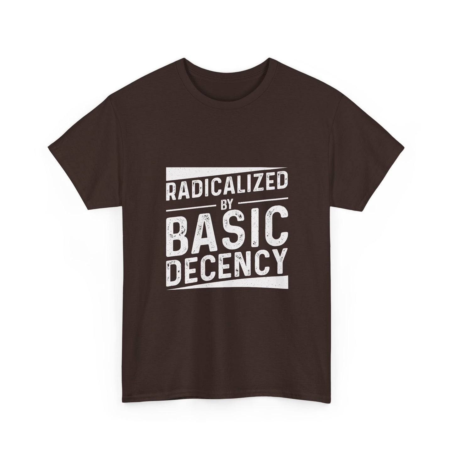 Radicalized by Basic Decency Tee — Statement Slogan Graphic Shirt