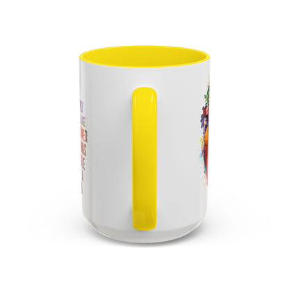 Customizable Accent Coffee Mug — "She Was Not Fragile Like a Flower, She Was Fragile Like a Bomb" Colorful Heart Floral Design (11/15 oz)