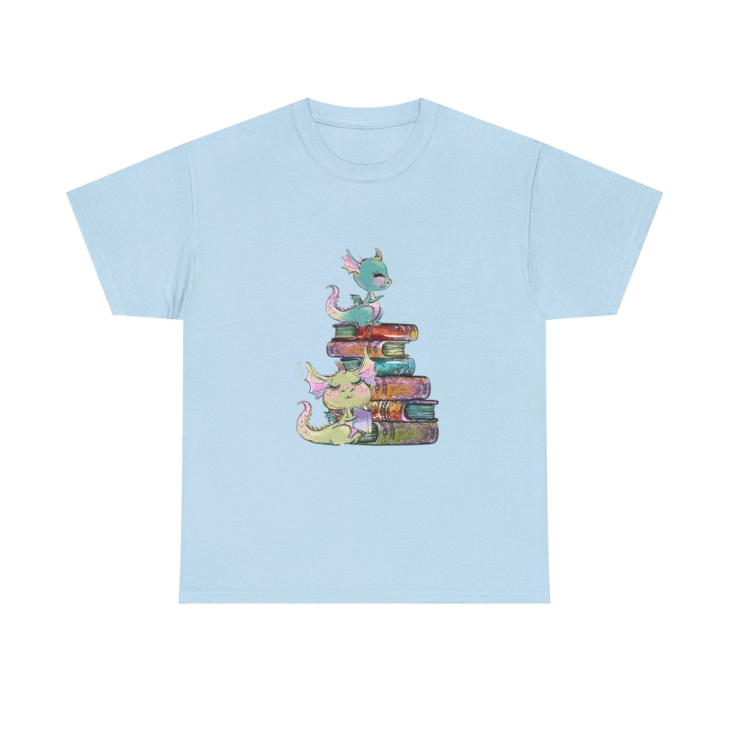 Book Dragon T-Shirt — Cute Book Stack Dragons Reading Tee