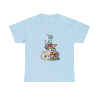 Book Dragon T-Shirt — Cute Book Stack Dragons Reading Tee