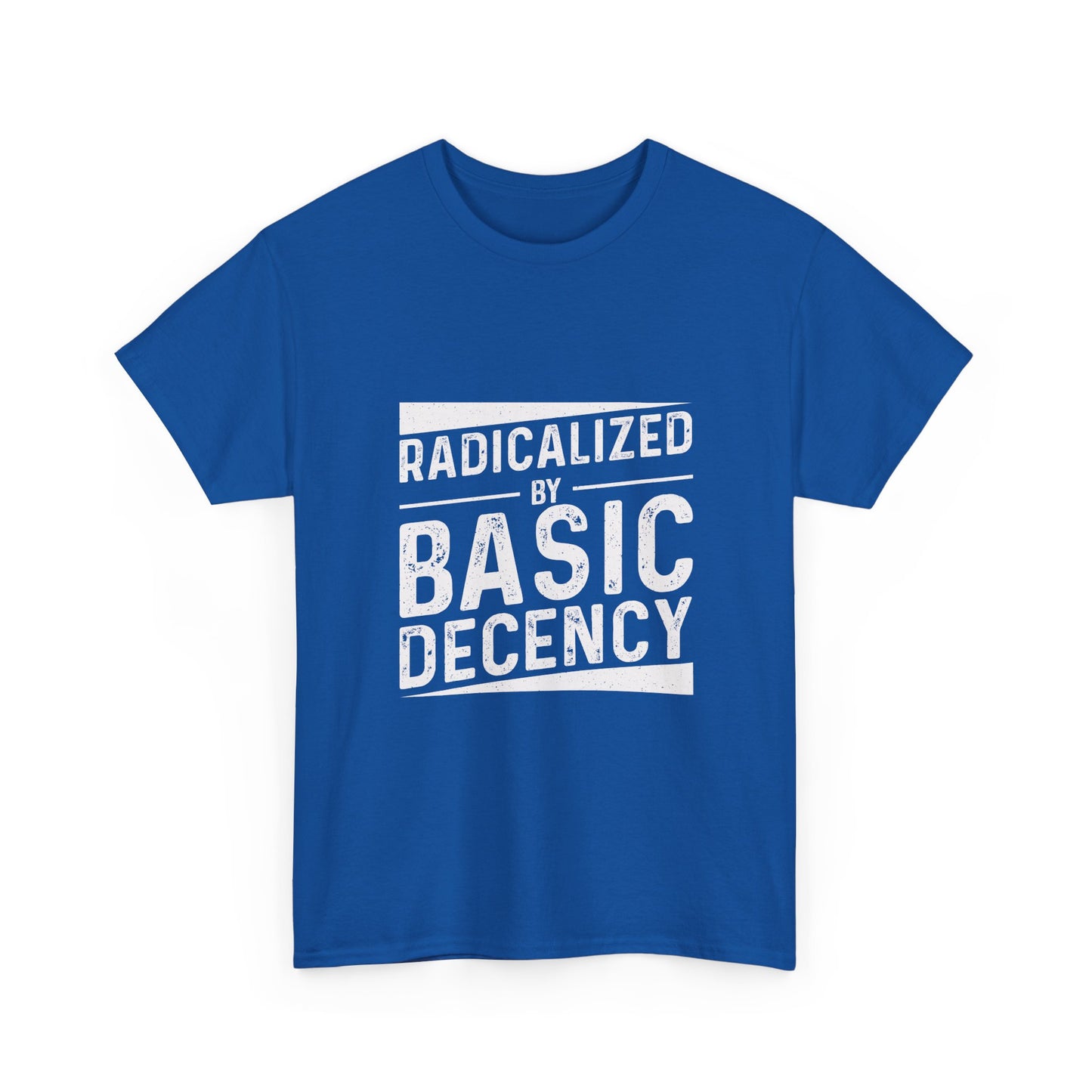 Radicalized by Basic Decency Tee — Statement Slogan Graphic Shirt