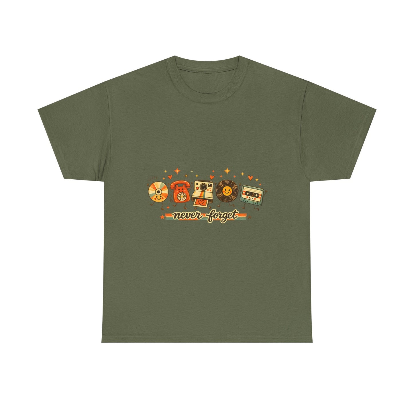 Retro Music Tee — "Never Forget" Vinyl, Cassette & CD Throwback Shirt
