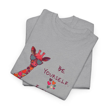 Giraffe Floral Tee — "Be Yourself" Inspirational Graphic T-Shirt
