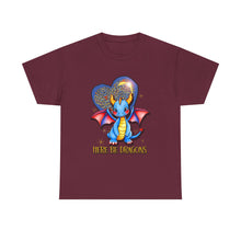 Dragon Heart T‑Shirt — Cute Blue Dragon 'Here Be Dragons' Tee