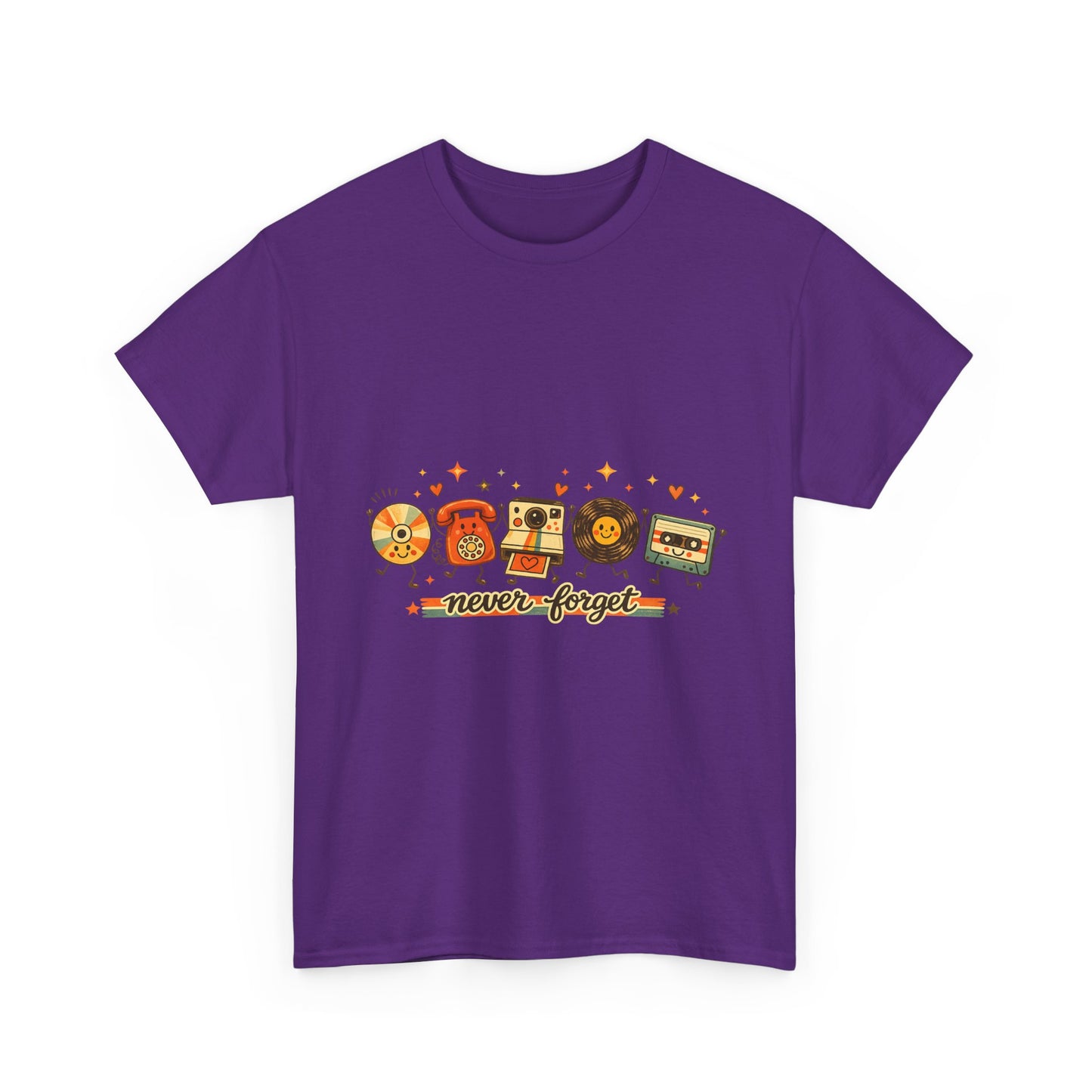 Retro Music Tee — "Never Forget" Vinyl, Cassette & CD Throwback Shirt