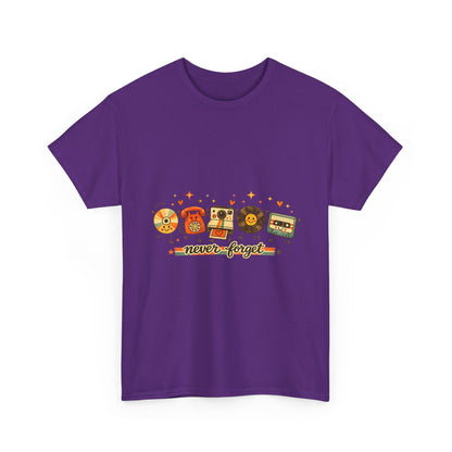Retro Music Tee — "Never Forget" Vinyl, Cassette & CD Throwback Shirt