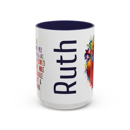 Customizable Accent Coffee Mug — "She Was Not Fragile Like a Flower, She Was Fragile Like a Bomb" Colorful Heart Floral Design (11/15 oz)