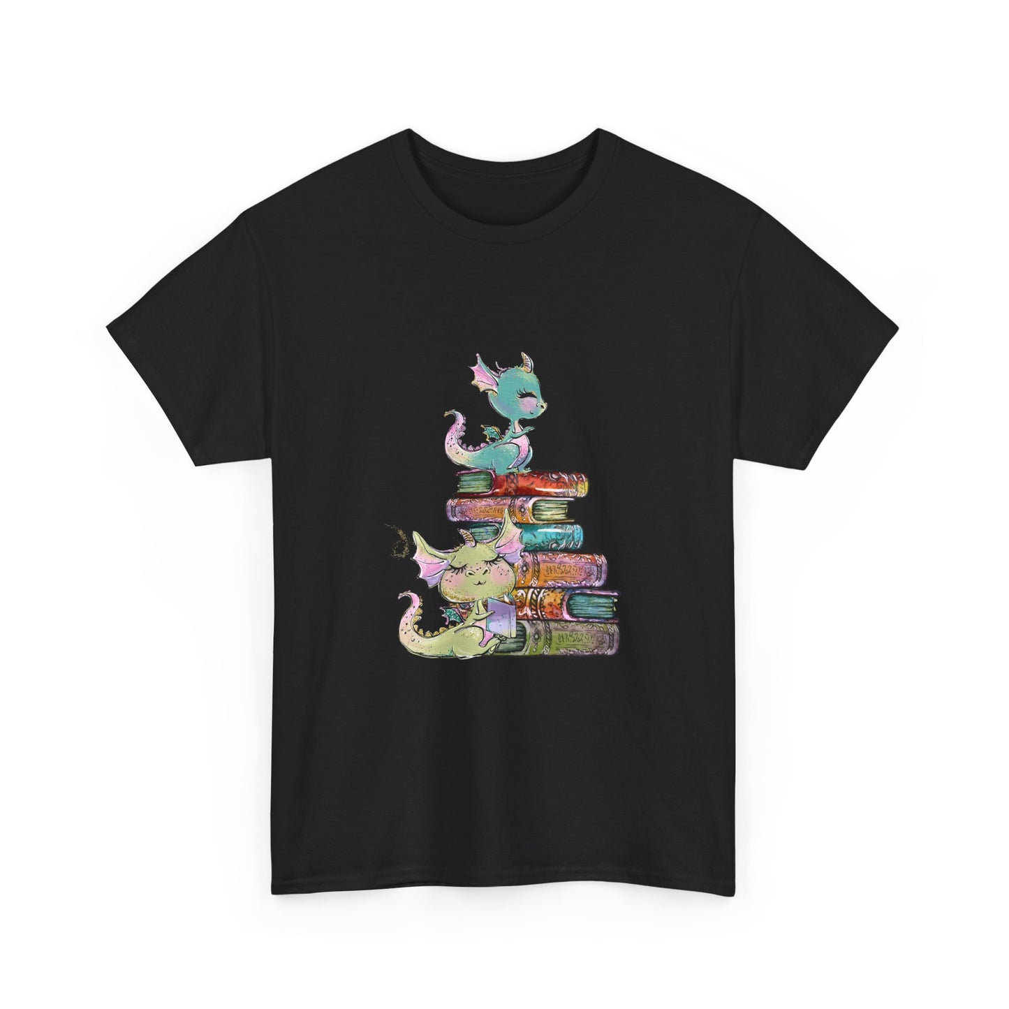 Book Dragon T-Shirt — Cute Book Stack Dragons Reading Tee