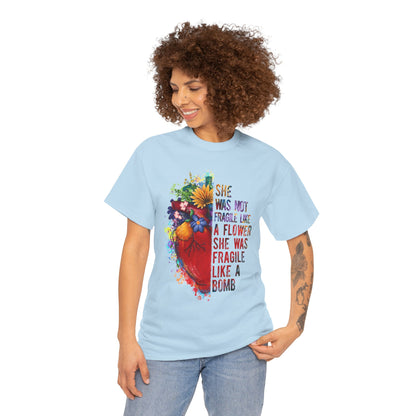 "She Was Not Fragile Like a Flower, She Was Fragile Like a Bomb" Floral Heart Graphic Tee