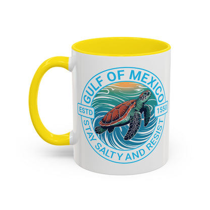 Gulf of Mexico Turtle Coffee Mug — "Stay Salty and Resist" Accent Ceramic Mug