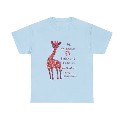 Giraffe Floral Tee — "Be Yourself" Inspirational Graphic T-Shirt