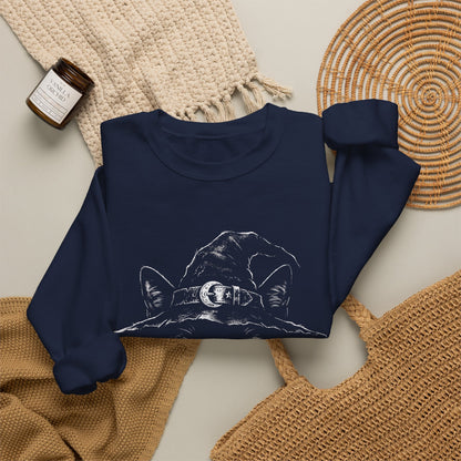 Witch Cat Crewneck Sweatshirt – Black Cat in Witch Hat Graphic