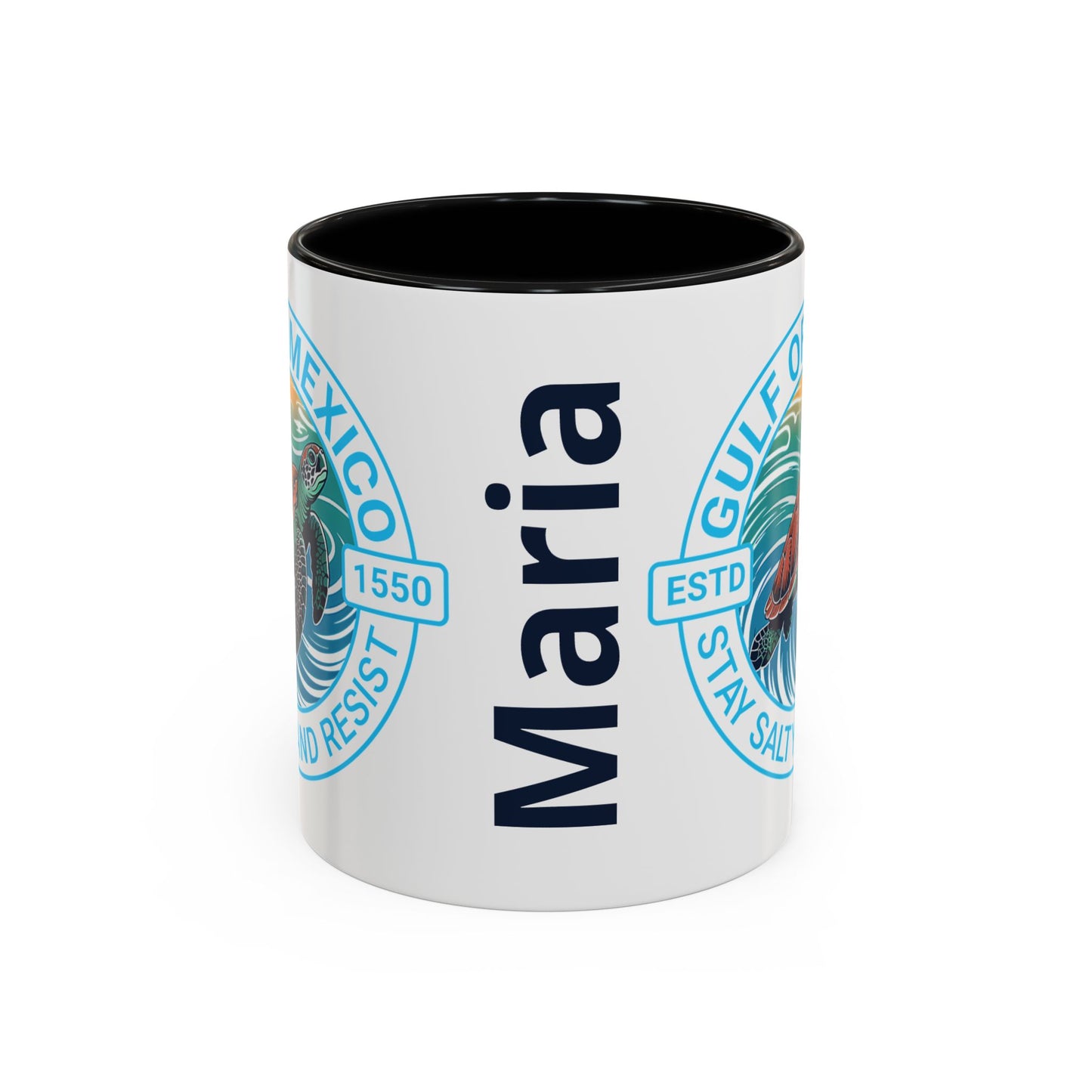 Customizable Gulf of Mexico Turtle Coffee Mug — "Stay Salty and Resist" Accent Ceramic Mug
