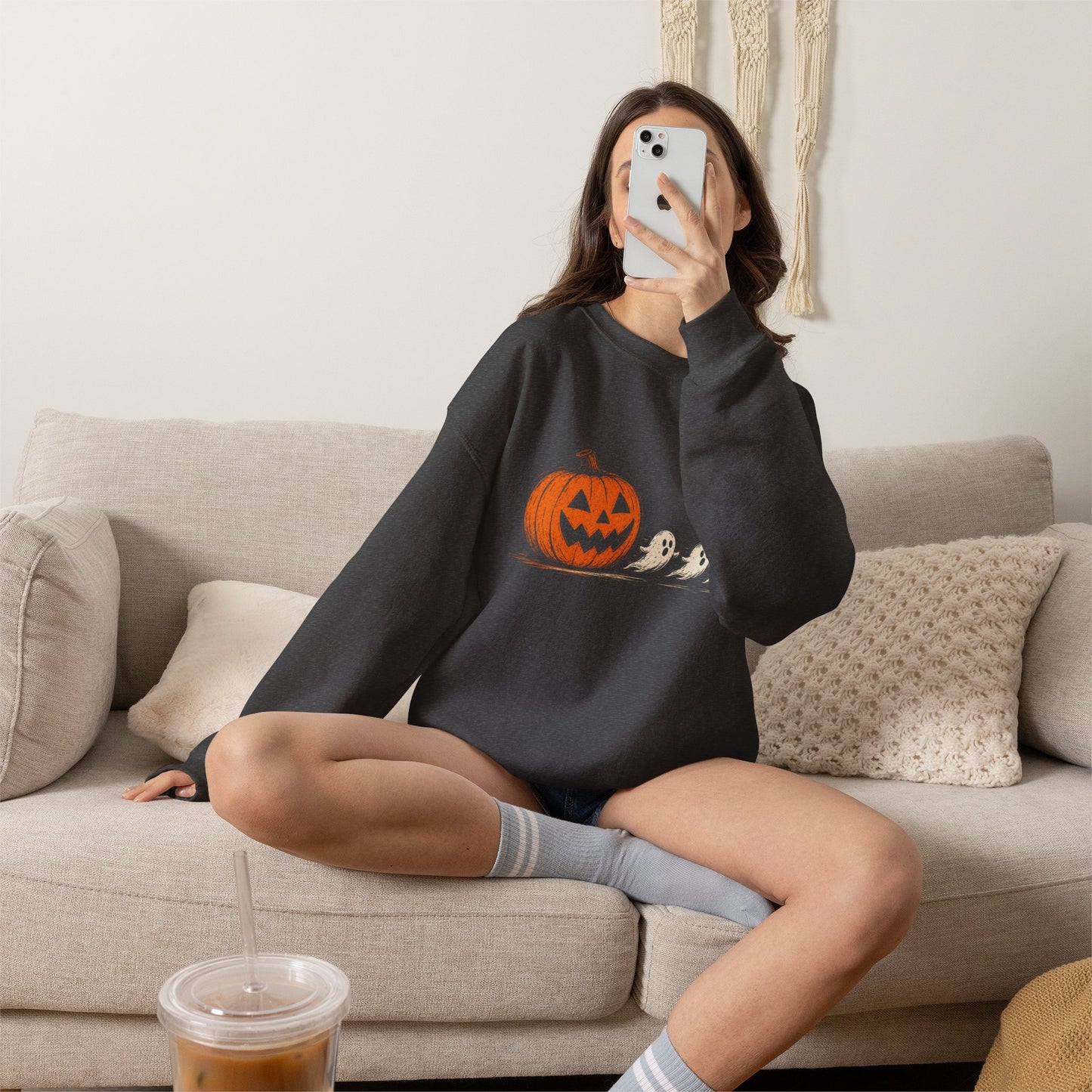 Halloween Pumpkin & Ghosts Crewneck Sweatshirt