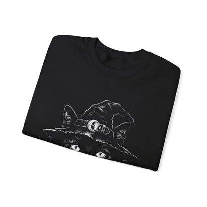 Witch Cat Crewneck Sweatshirt – Black Cat in Witch Hat Graphic