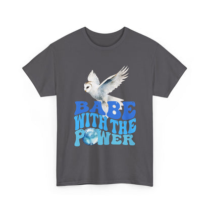 Babe With the Power Graphic Tee — Retro Blue Psychedelic Owl Design