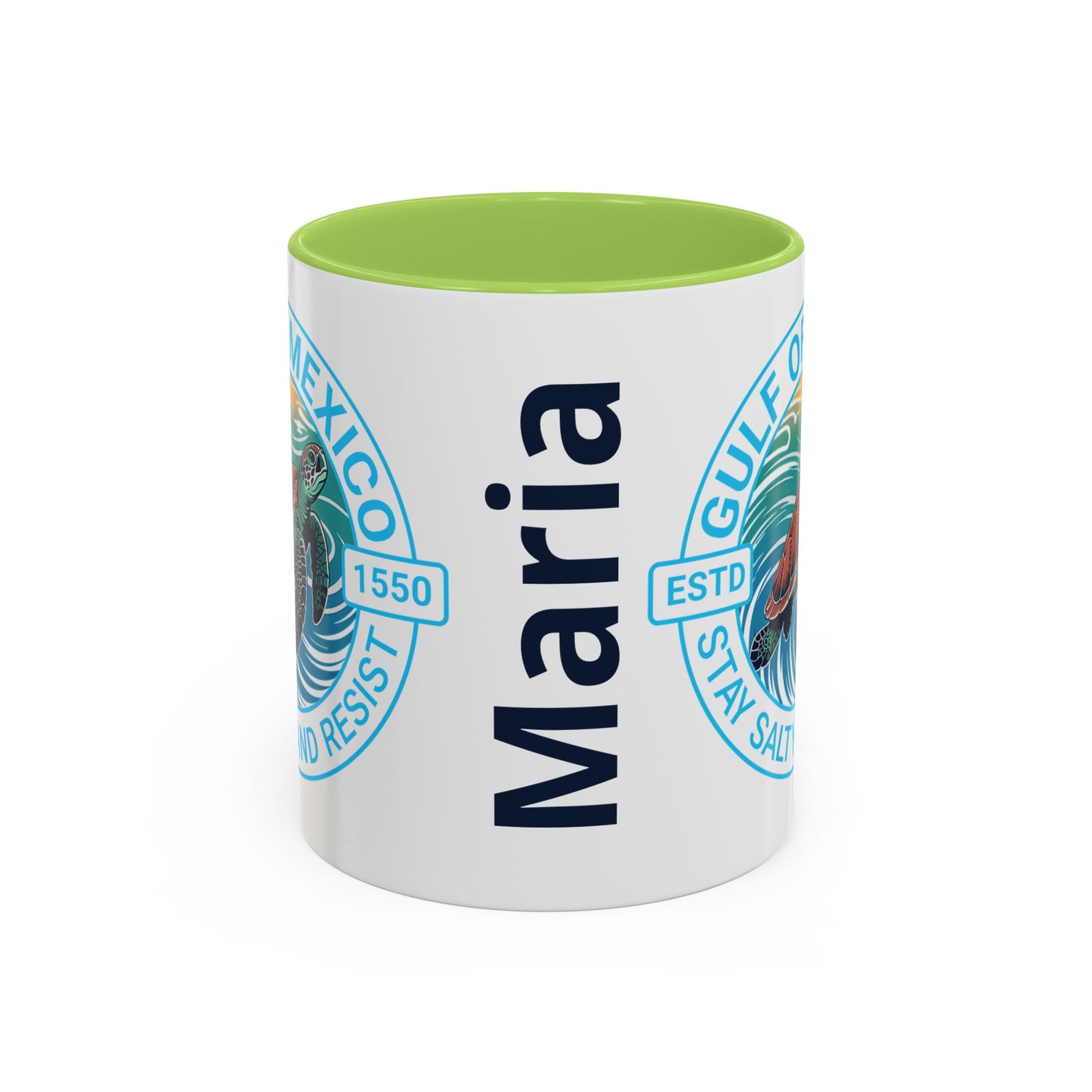 Customizable Gulf of Mexico Turtle Coffee Mug — "Stay Salty and Resist" Accent Ceramic Mug