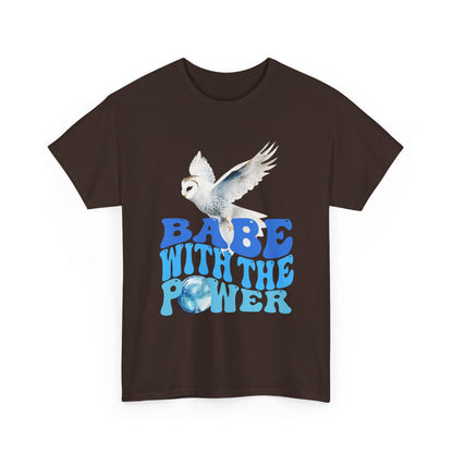 Babe With the Power Graphic Tee — Retro Blue Psychedelic Owl Design