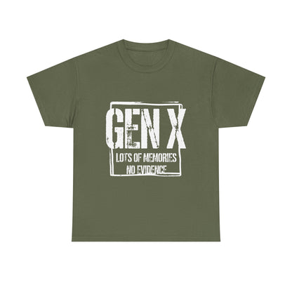 Gen X Tee — "Gen X: Lots of Memories, No Evidence" Vintage Retro Shirt