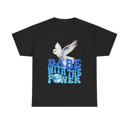 Babe With the Power Graphic Tee — Retro Blue Psychedelic Owl Design