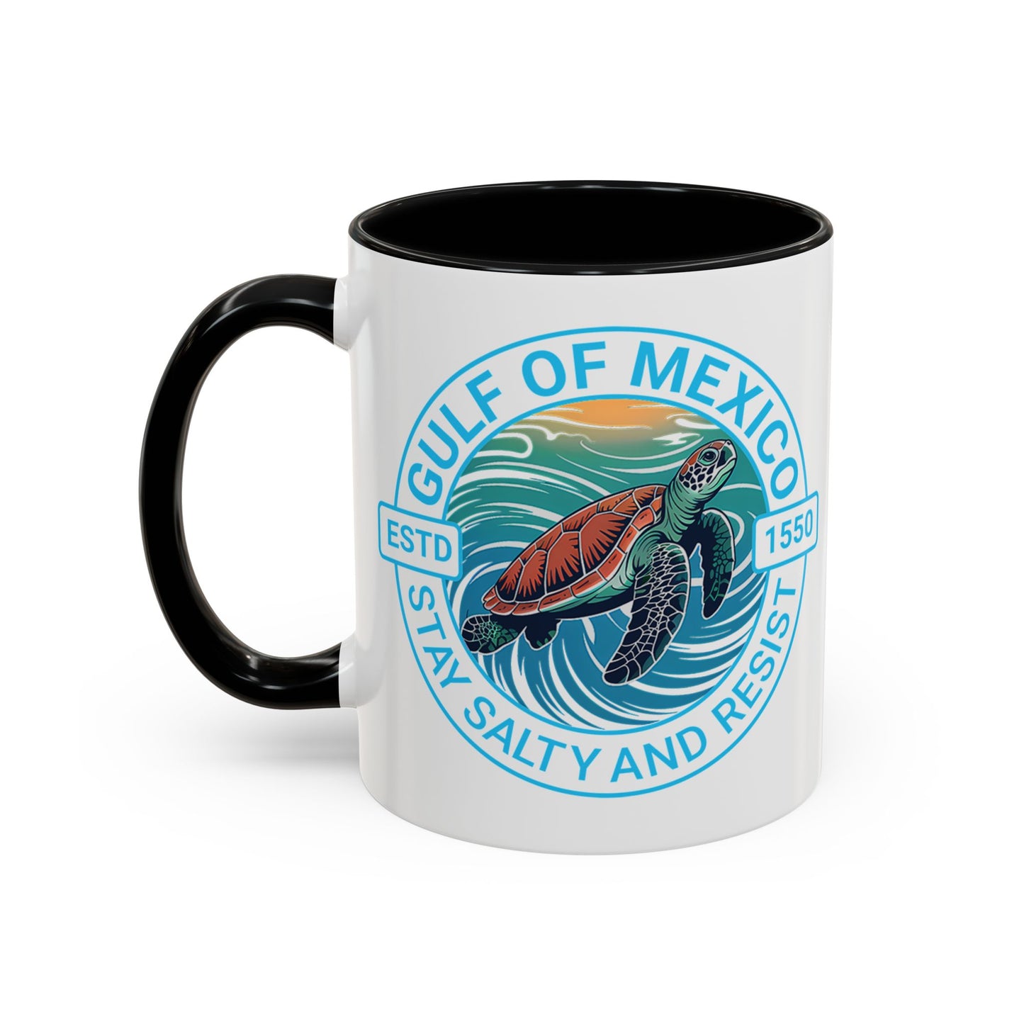 Gulf of Mexico Turtle Coffee Mug — "Stay Salty and Resist" Accent Ceramic Mug