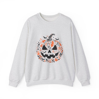 Halloween Pumpkin Crewneck Sweatshirt – Floral Jack-O'-Lantern Design