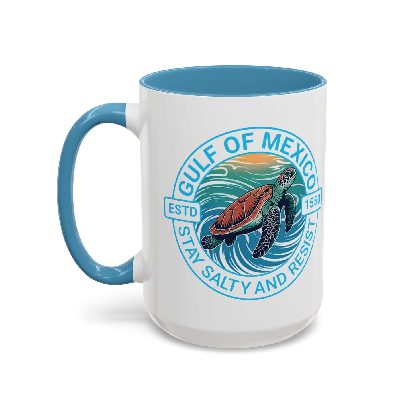 Gulf of Mexico Turtle Coffee Mug — "Stay Salty and Resist" Accent Ceramic Mug