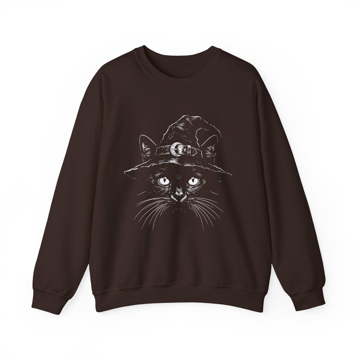 Witch Cat Crewneck Sweatshirt – Black Cat in Witch Hat Graphic