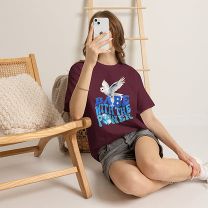 Babe With the Power Graphic Tee — Retro Blue Psychedelic Owl Design