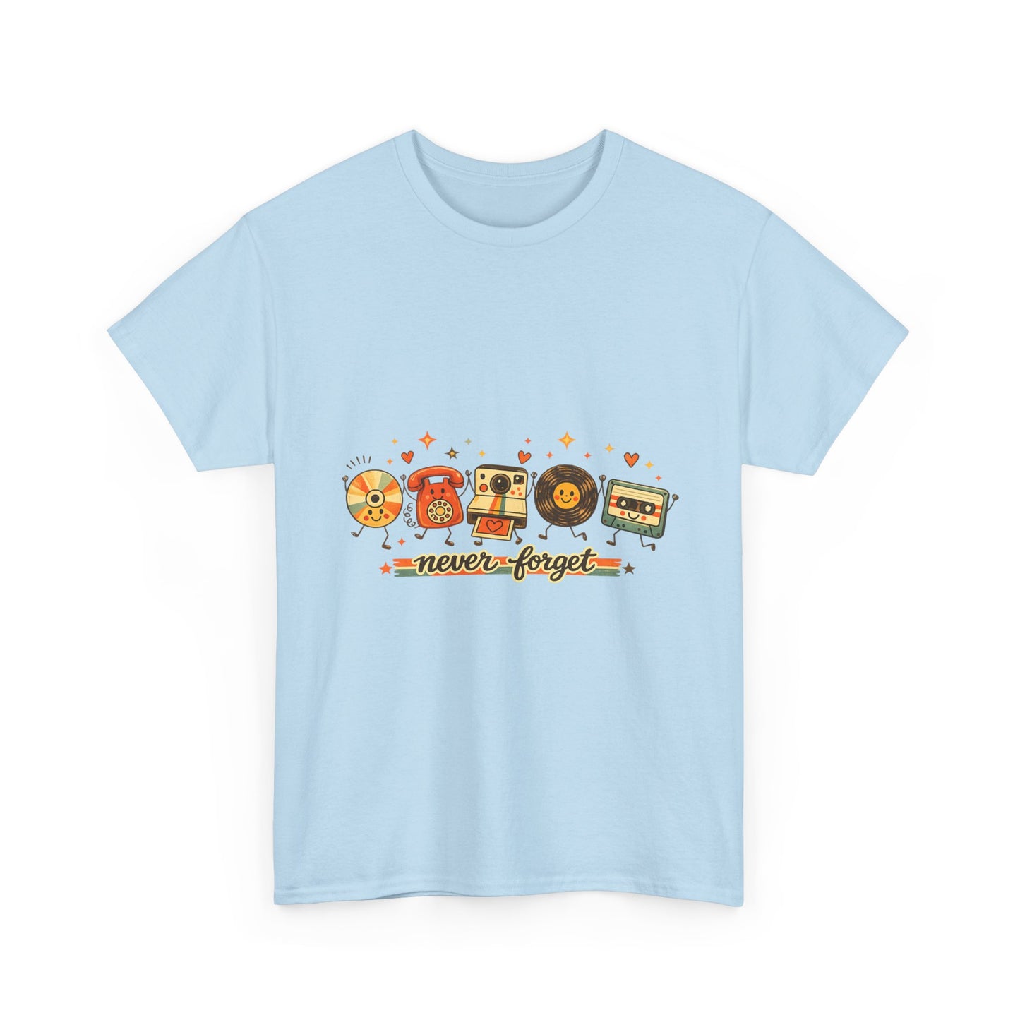 Retro Music Tee — "Never Forget" Vinyl, Cassette & CD Throwback Shirt