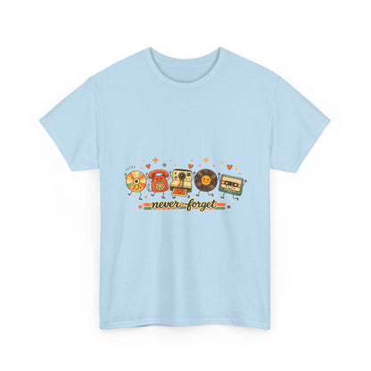 Retro Music Tee — "Never Forget" Vinyl, Cassette & CD Throwback Shirt