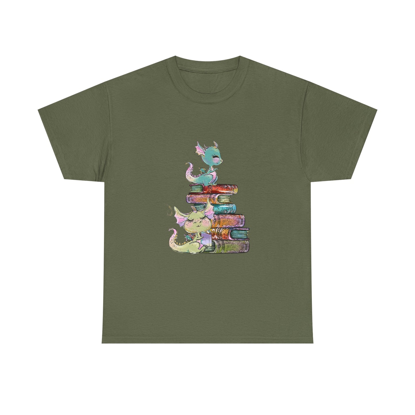 Book Dragon T-Shirt — Cute Book Stack Dragons Reading Tee